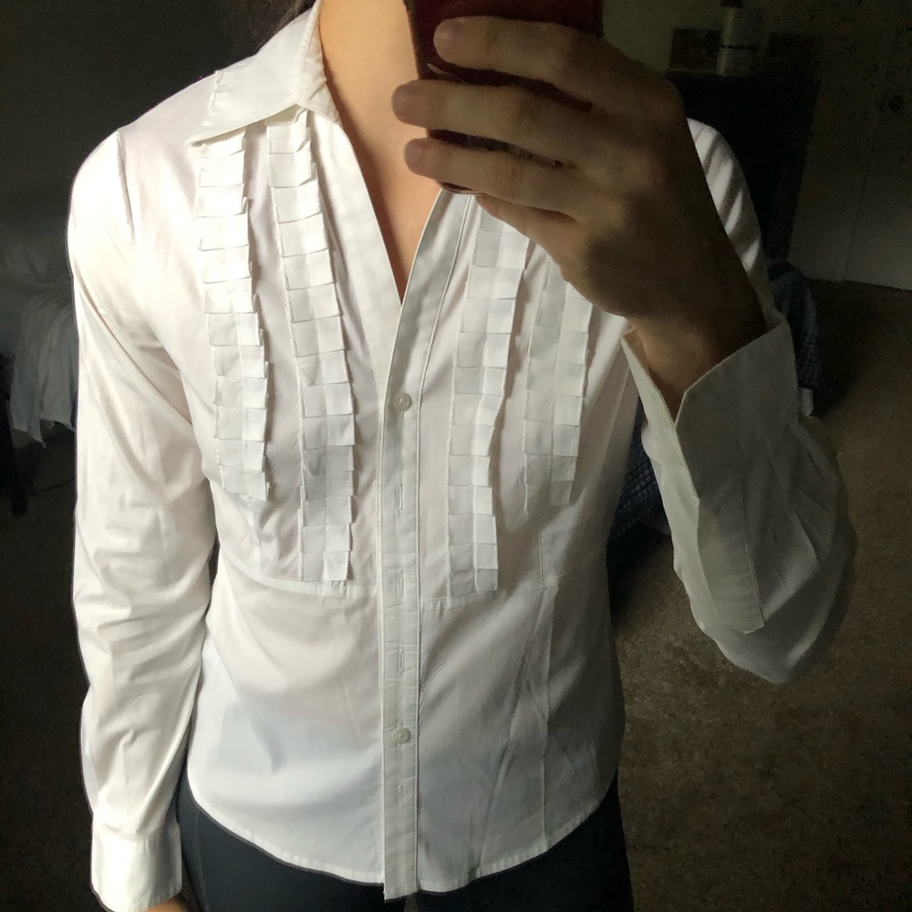 White button down long sleeve with chest detail